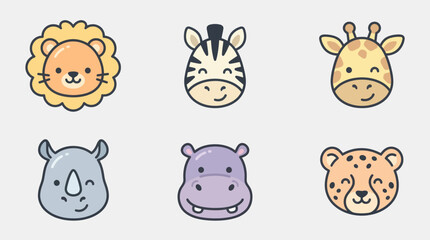 Cute animal faces safari icons © Lunox