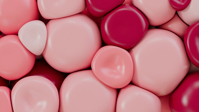 Glossy pink soft geometric shapes background. Abstract 3D render of elastic pressed bubbles for beauty design. 3d rendering illustration not AI