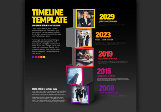 Business Timeline Template with 3D Cubes and Yearly Milestones