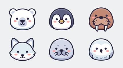 Cute arctic animal faces icon set © Leomord