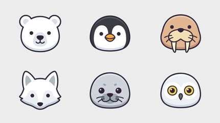 Cute arctic animal faces icon set © Leomord