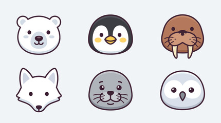 Cute arctic animal faces icons © Leomord