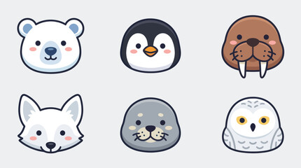 Cute arctic animal faces icons © Leomord