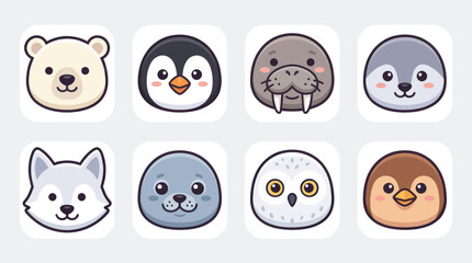 Cute arctic animal faces set © Leomord