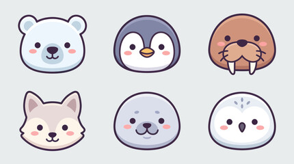 Cute arctic animal faces set © Leomord