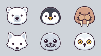Cute arctic animal faces set © Leomord