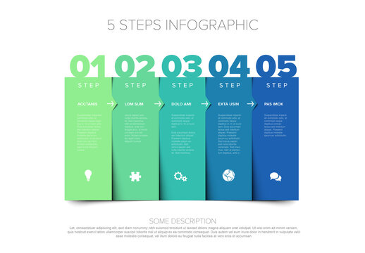 Five Steps Business Infographic Template with Colored Vertical Columns