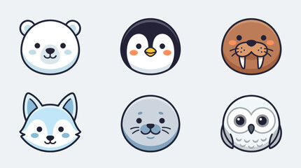 Cute arctic animal icons set © Lunox