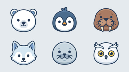 Cute arctic animal icons set © Lunox