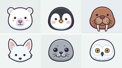 Cute arctic animal icons set © Lunox