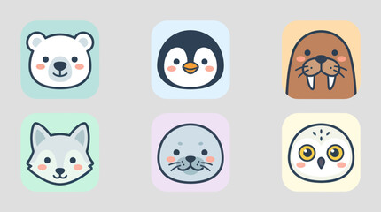 Cute arctic animal icons set © Lunox