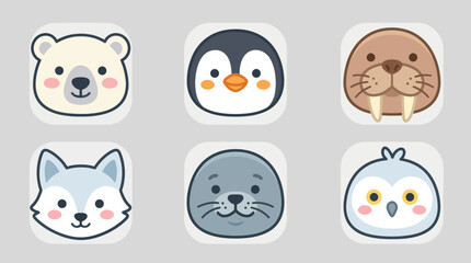 Cute arctic animal icons set © Lunox