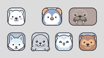 Cute arctic animal icons set © Lunox