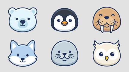 Cute arctic animal icons set © Lunox