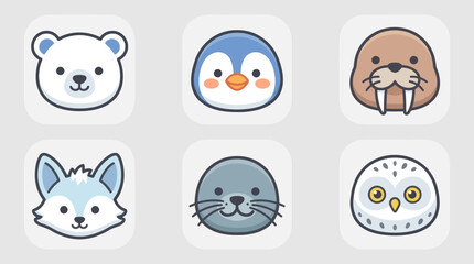 Cute arctic animal icons set © Lunox