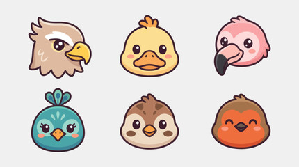Obraz premium Cute bird faces collection