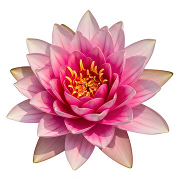 Vibrant pink water lily blossom isolated on a transparent background with displays high resolution