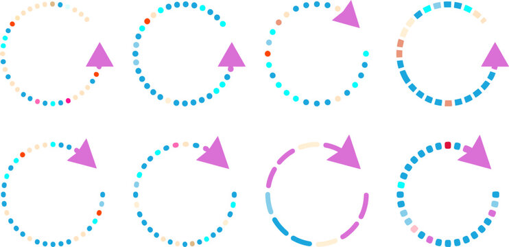 Colorful Dotted Circular Loading Progress Bar Vector Icon Set for Web Interface Design, App Development & Digital Analytics (EPS)