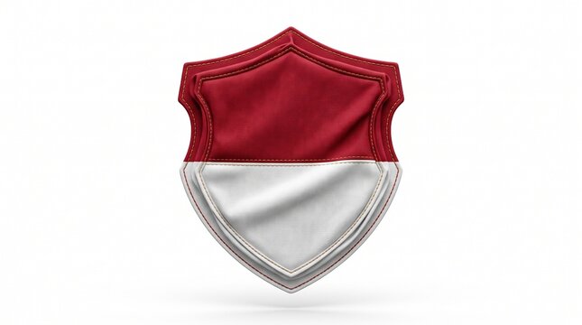 3D Render of a Metallic Shield Featuring the National Flag of Indonesia Isolated on a White Background