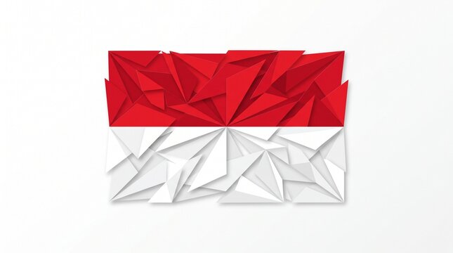 Abstract geometric Indonesia flag with red and white crystalline patterns on white background for national identity