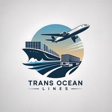 Logistics and transportation logo with ship truck and plane