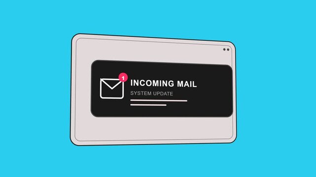 Tablet doodle sketchy animation sliding with incoming mail email notification and red badge on blue background