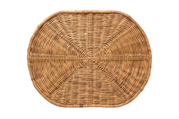 Obraz premium Wicker rattan weaving texture on oval basket or tray, natural organic handmade material, top view with transparent background