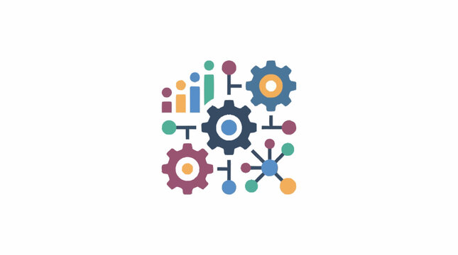 Colorful gear and network icons for technology design.