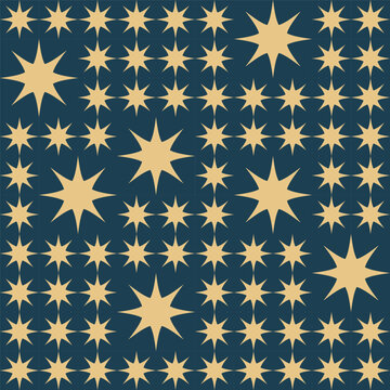 Seamless Vector Celestial Pattern with Moon, Stars and Cosmic Elements