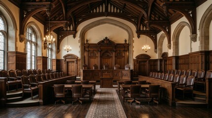 Fototapeta premium Solemn Courtroom, Wooden Structure, Historical Feel