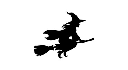 Fototapeta premium Silhouette of a Witch Flying on a Broomstick.