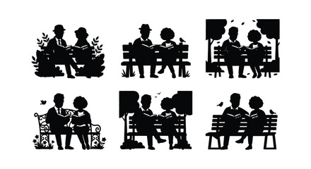 Obraz premium Silhouettes Of Couples Reading Vector Illustration With White Background
