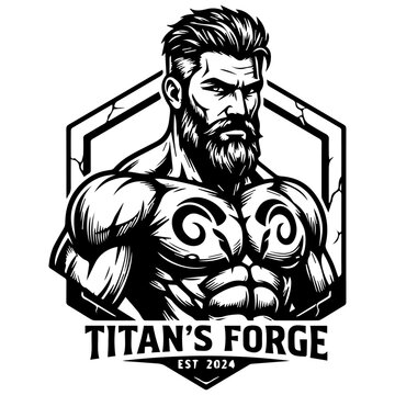 Bearded Man Bodybuilder Fitness Logo and Mascot Vector Illustration
