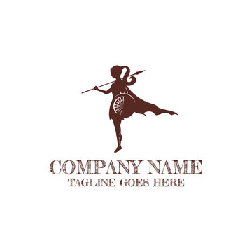 Spartan Woman Warrior Spear Logo Vector