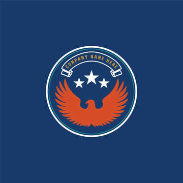 Eagle Falcon Bird Star Ribbon Emblem Logo Design Vector