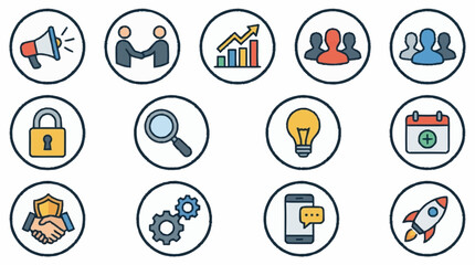 Fototapeta premium Colorful flat design icons for business and technology concepts.