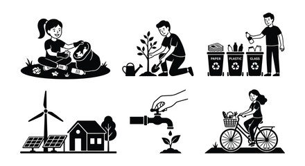 Fototapeta premium Environmental Icons Collection Black Silhouette Vector Illustration