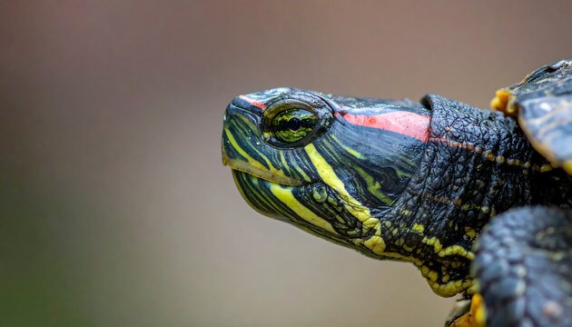 A close-up of a turtle's head and shell
