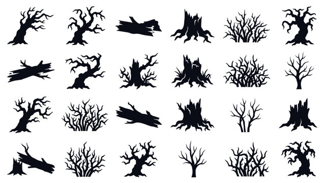 Spooky Silhouette Trees and Stumps Vector Collection - Halloween or Horror Elements