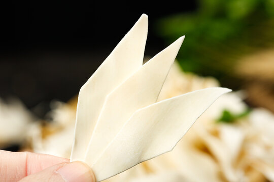 Handmade Dumpling Wrapper Being Held with Knife - Traditional Asian Food Preparation