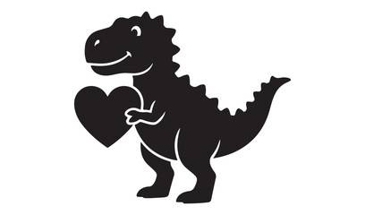 Fototapeta premium Cute Baby Dinosaur Holding Heart Silhouette Vector Illustration