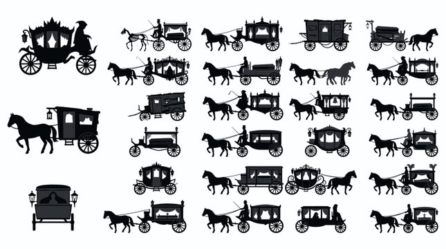 Vintage Horse Drawn Carriages and Hearses Collection Silhouette