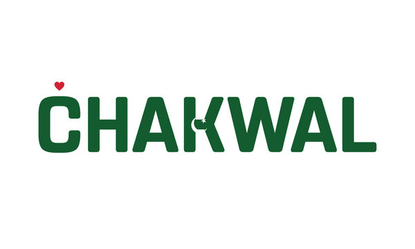 I love chakwal, Typographic design of I love chakwal on a white background, Flag typography of chakwal with heart, Vector design of chakwal City of Pakistan, I love Pakistan