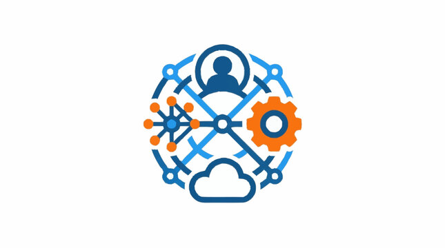 Circular Technology Icon with User and Cloud Elements.