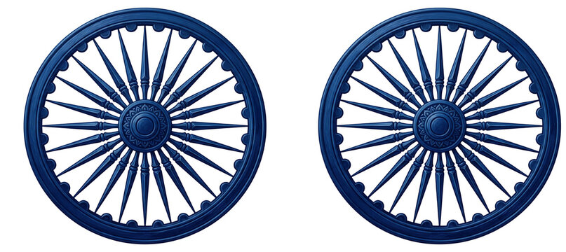 Two blue ashoka chakra wheels isolated on transparent background