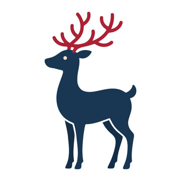 Minimalist Blue Reindeer Vector Illustration With Red Antlers For Festive Holiday Decoration Art