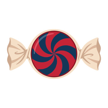 A single round candy wrapped in twisted paper with a red and blue spiral pattern design icon
