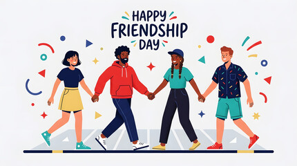 Fototapeta premium Diverse friends embracing, holding heart shapes on friendship day celebration hearts