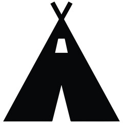 Teepee silhouette illustration icon, indigenous dwelling, tribal camp symbol, native american structure. © MdBacchu