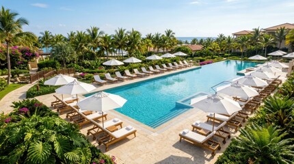 Fototapeta premium Large rectangular swimming pool at a luxury tropical resort